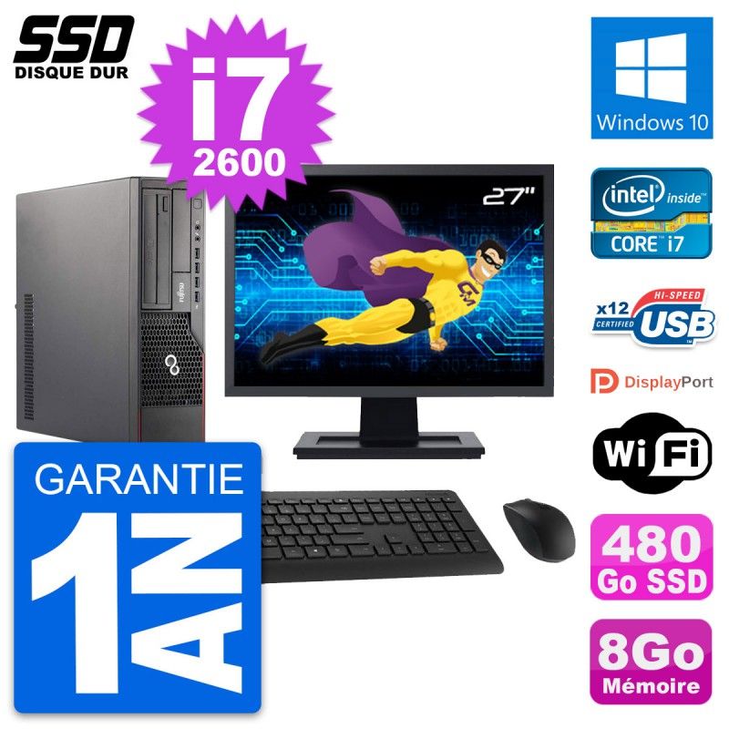 Fujitsu E700 E90+ DT 27-inch Core i7-2600 8GB RAM SSD 480GB Windows 10 Laptop with WiFi