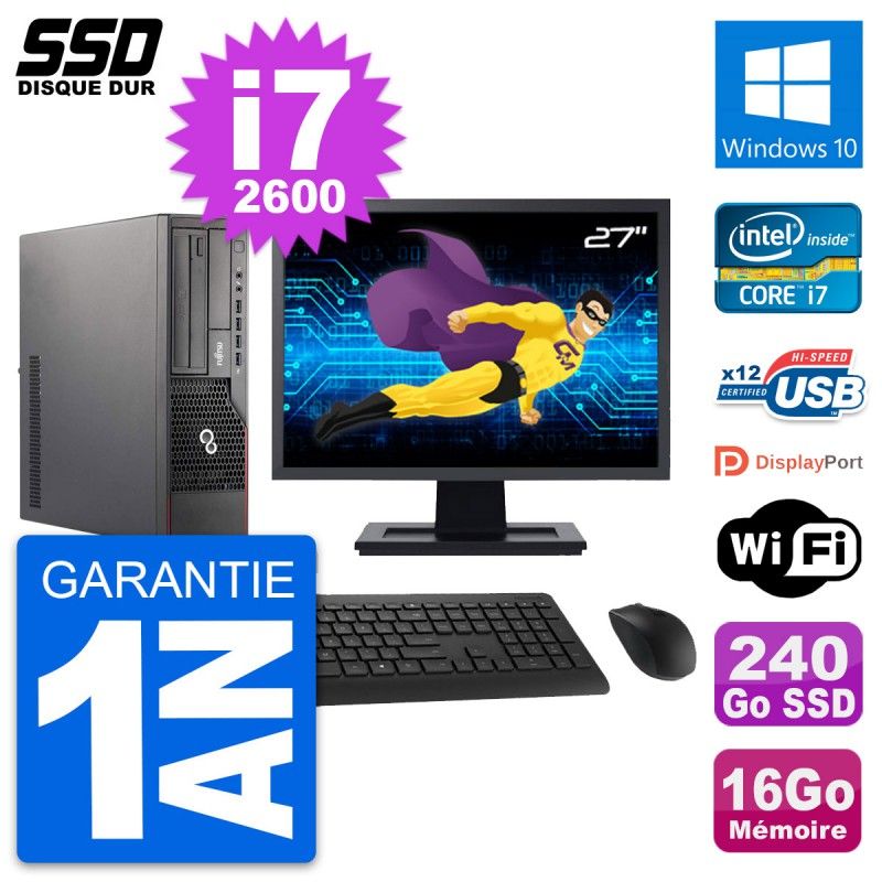 Fujitsu E700 E90+ DT 27-inch Screen i7-2600, 16GB RAM, 240GB SSD, Windows 10, Wifi