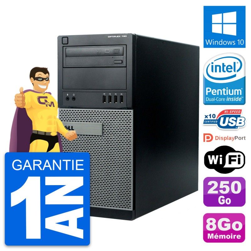 Dell OptiPlex 790 MT Desktop PC - Intel G630, 8GB RAM, 250GB Hard Drive, Windows 10, WiFi