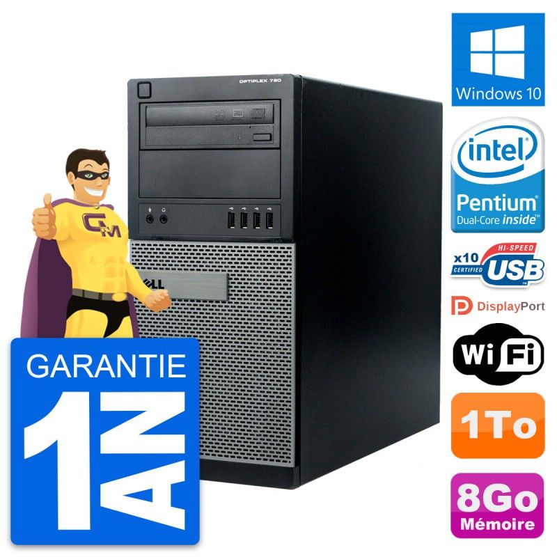 Dell OptiPlex 790 MT Desktop PC - Intel G630, 8GB RAM, 1TB HDD, Windows 10, WiFi