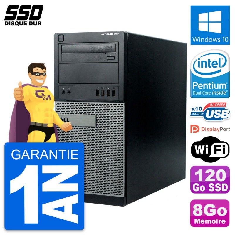 Dell OptiPlex 790 MT Desktop PC - Intel G630, 8GB RAM, 120GB SSD, Windows 10, WiFi