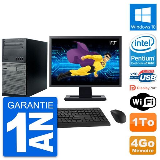 Dell Optiplex 790 MT Desktop PC - 19" Screen, Intel Pentium G630, 4GB RAM, 1TB Hard Drive, Windows 10, WiFi
