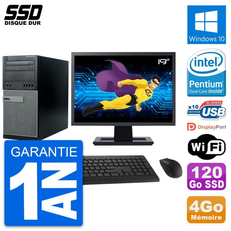 Dell Optiplex 790 MT Desktop Computer - 19" Screen, Intel Pentium G630, 4GB RAM, 120GB SSD, Windows 10, WiFi