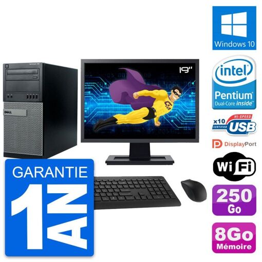 Dell Optiplex 790 MT Desktop PC - 19" Screen, Intel G630, 8GB RAM, 250GB Hard Drive, Windows 10, WiFi
