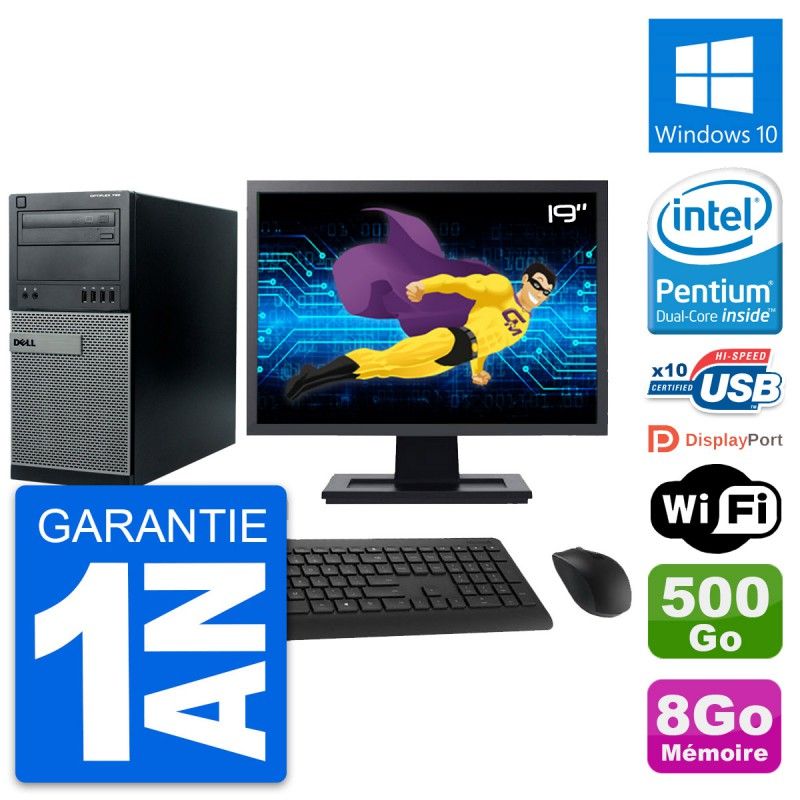 Dell Optiplex 790 MT Desktop Computer - 19" Screen, Intel Pentium G630, 8GB RAM, 500GB HDD, Windows 10, WiFi