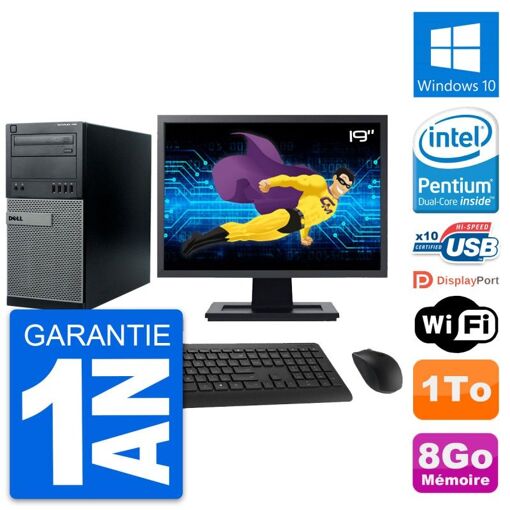Dell Optiplex 790 MT Desktop PC - 19" Screen, Intel Pentium G630, 8GB RAM, 1TB Hard Drive, Windows 10, WiFi