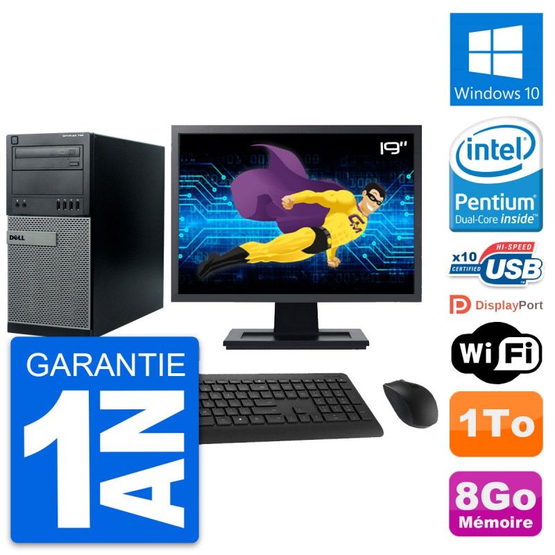 Dell Optiplex 790 MT Desktop PC - 19" Screen, Intel Pentium G630, 8GB RAM, 1TB Hard Drive, Windows 10, WiFi