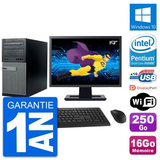 Dell Optiplex 790 MT Desktop PC - 19" Screen, Intel Pentium G630, 16GB RAM, 250GB HDD, Windows 10, WiFi