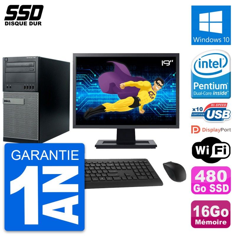 PC de escritorio Dell Optiplex 790 MT - Pantalla de 19', Procesador Intel G630, 16 GB de RAM, 480 GB SSD, Windows 10, WiFi
