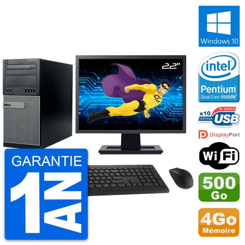 Dell Optiplex 790 MT Desktop PC - 22" Screen, Intel Pentium G630, 4GB RAM, 500GB HDD, Windows 10, WiFi