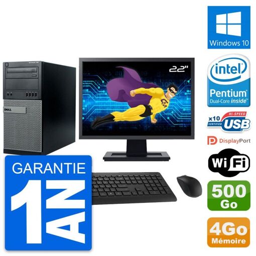Dell Optiplex 790 MT Desktop PC - 22" Screen, Intel Pentium G630, 4GB RAM, 500GB HDD, Windows 10, WiFi