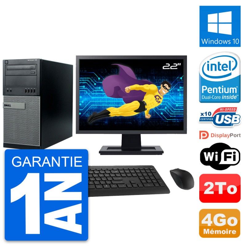 Dell Optiplex 790 MT Desktop Computer, 22" Screen, Intel Pentium G630, 4GB RAM, 2TB Hard Drive, Windows 10, WiFi