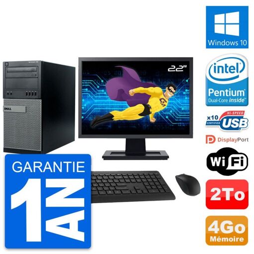 Dell Optiplex 790 MT Desktop Computer, 22" Screen, Intel Pentium G630, 4GB RAM, 2TB Hard Drive, Windows 10, WiFi
