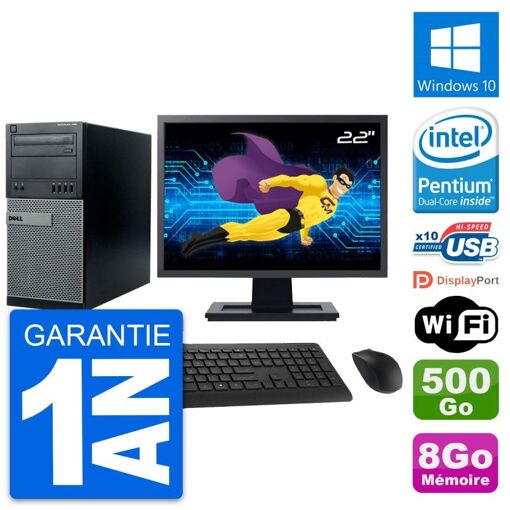 Dell Optiplex 790 MT Desktop Computer - 22" Screen, Intel Pentium G630, 8GB RAM, 500GB HDD, Windows 10, WiFi