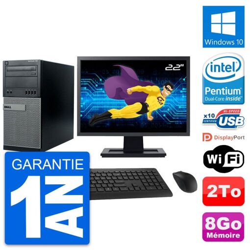 Dell Optiplex 790 MT Desktop PC - 22" Screen, Intel Pentium G630, 8GB RAM, 2TB HDD, Windows 10, WiFi