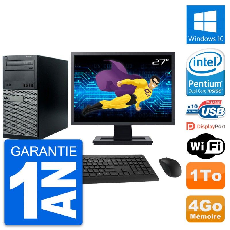 Dell Optiplex 790 MT Desktop PC - 27" Screen, Intel G630, 4GB RAM, 1TB HDD, Windows 10, WiFi