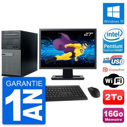 Dell Optiplex 790 MT Desktop PC - 27" Screen, Intel G630 Processor, 16GB RAM, 2TB Hard Drive, Windows 10, WiFi