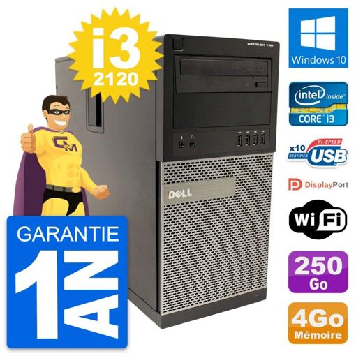 Dell OptiPlex 790 MT Desktop PC - Intel i3-2120, 4GB RAM, 250GB HDD, Windows 10, WiFi