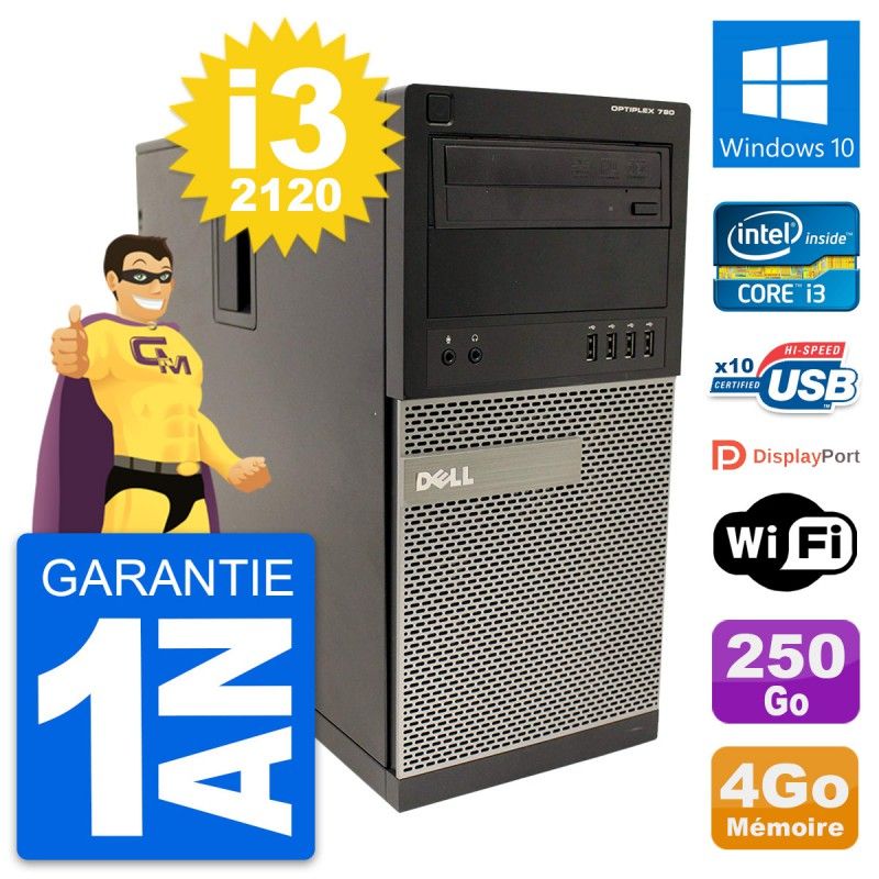 Dell OptiPlex 790 MT Desktop PC - Intel i3-2120, 4GB RAM, 250GB HDD, Windows 10, WiFi