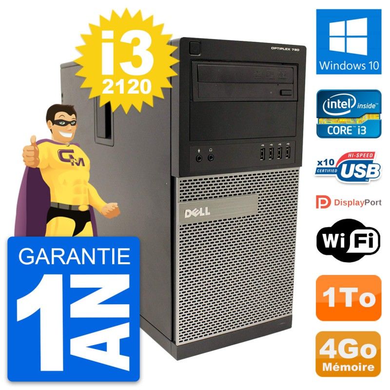 Dell OptiPlex 790 MT Desktop PC - Intel i3-2120, 4GB RAM, 1TB HDD, Windows 10, WiFi