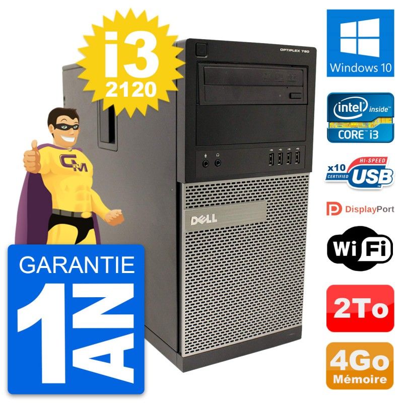 Dell OptiPlex 790 MT Desktop PC - Intel i3-2120, 4GB RAM, 2TB HDD, Windows 10, WiFi
