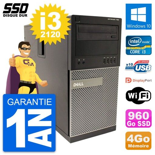 Dell OptiPlex 790 MT Desktop PC - Intel i3-2120, 4GB RAM, 960GB SSD, Windows 10, WiFi