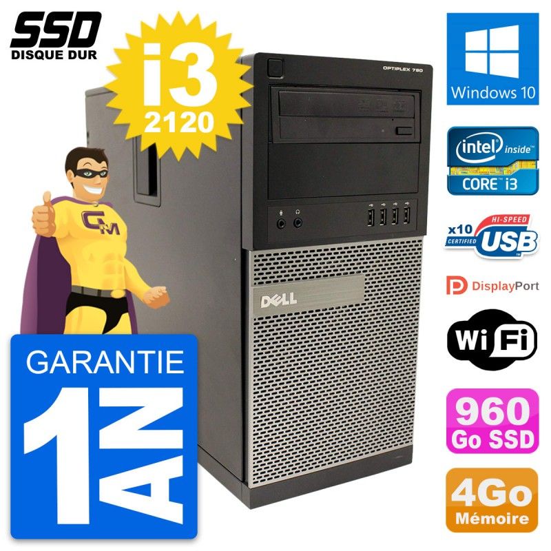 Dell OptiPlex 790 MT Desktop PC - Intel i3-2120, 4GB RAM, 960GB SSD, Windows 10, WiFi