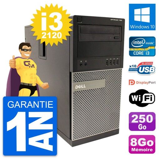 Dell OptiPlex 790 MT Desktop PC - Intel i3-2120, 8GB RAM, 250GB HDD, Windows 10, WiFi