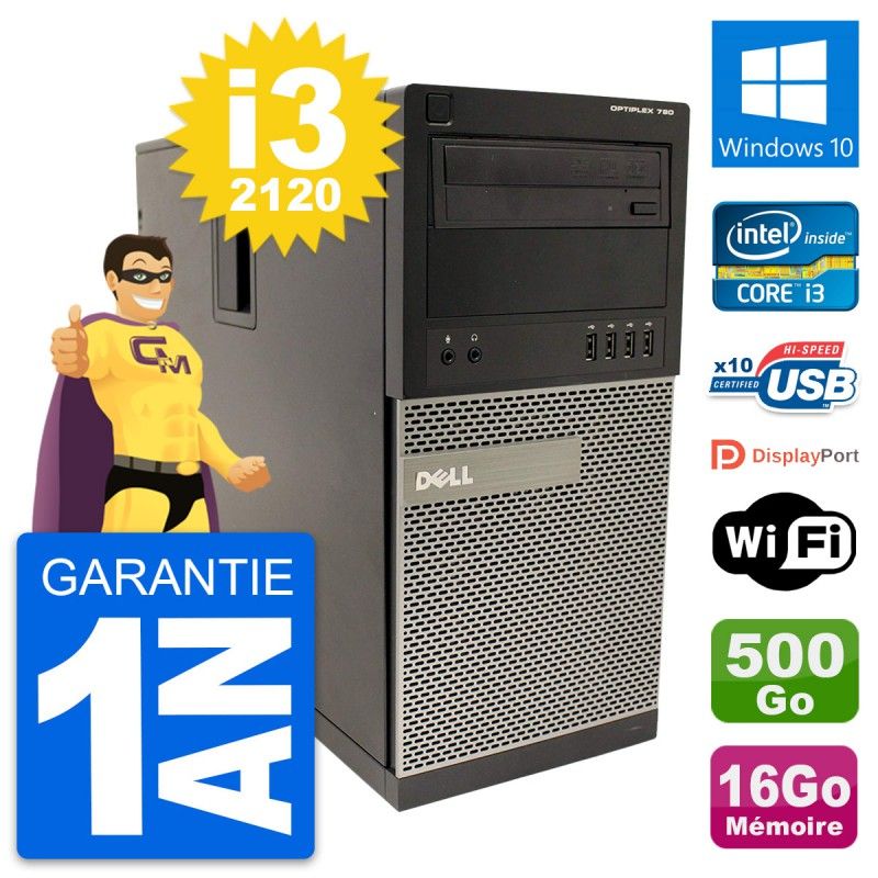Dell OptiPlex 790 MT Desktop PC - Intel i3-2120, 16GB RAM, 500GB HDD, Windows 10, WiFi