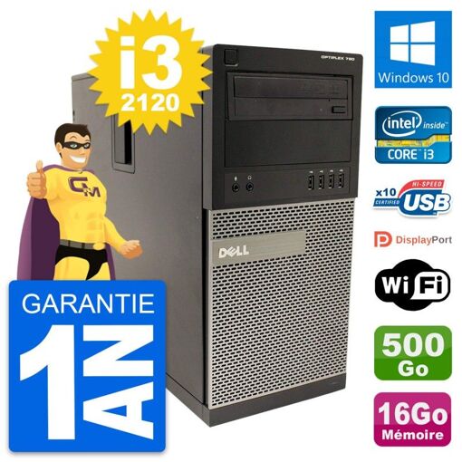 PC de escritorio Dell OptiPlex 790 MT - Procesador Intel i3-2120, 16 GB de RAM, disco duro de 500 GB, Windows 10, WiFi