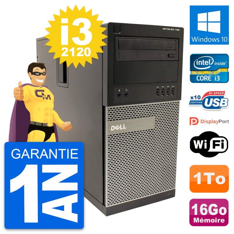 Dell OptiPlex 790 MT Desktop PC - Intel i3-2120, 16GB RAM, 1TB HDD, Windows 10, WiFi