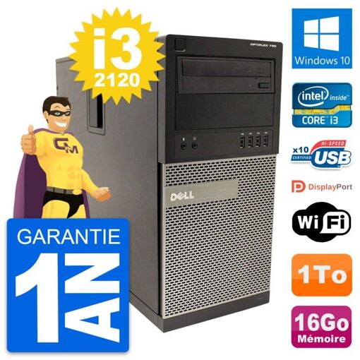 Dell OptiPlex 790 MT Desktop PC - Intel i3-2120, 16GB RAM, 1TB HDD, Windows 10, WiFi