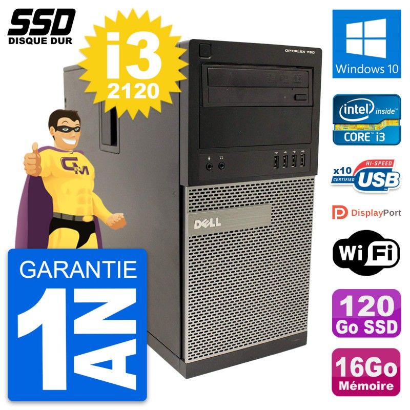 Dell OptiPlex 790 MT Desktop PC - Intel i3-2120, 16GB RAM, 120GB SSD, Windows 10, Wifi