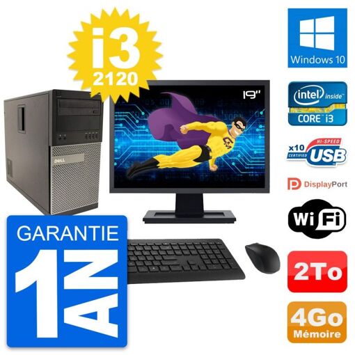 Dell Optiplex 790 MT Desktop PC - 19" Screen, Intel i3-2120, 4GB RAM, 2TB Hard Drive, Windows 10, WiFi