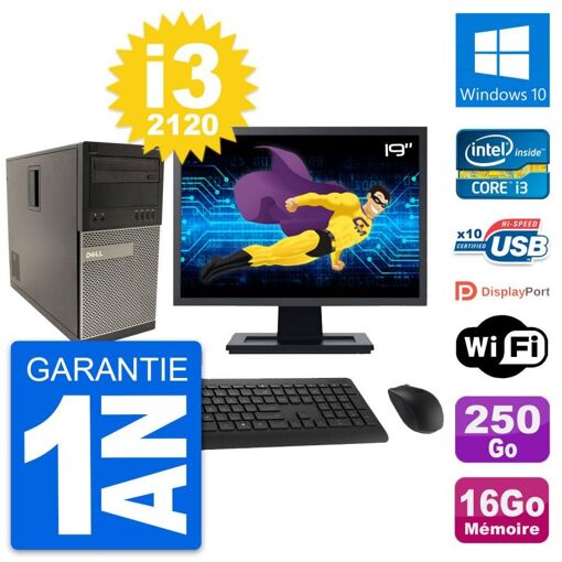 Dell Optiplex 790 MT Desktop PC - 19" Screen, Core i3-2120, 16GB RAM, 250GB Hard Drive, Windows 10, WiFi