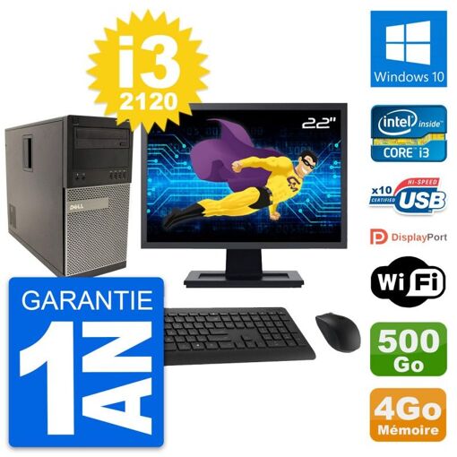 Dell Optiplex 790 MT Desktop PC - 22" Screen, Intel i3-2120, 4GB RAM, 500GB HDD, Windows 10, WiFi
