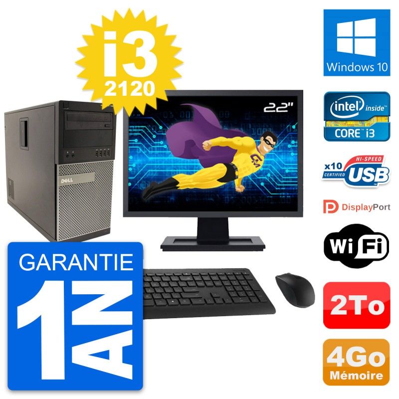 Dell Optiplex 790 MT Desktop PC - 22" Screen, Intel i3-2120, 4GB RAM, 2TB Hard Drive, Windows 10, WiFi