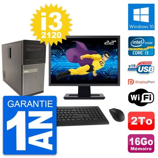 Dell Optiplex 790 MT Desktop PC - 22" Screen, Intel i3-2120, 16GB RAM, 2TB Hard Drive, Windows 10, WiFi