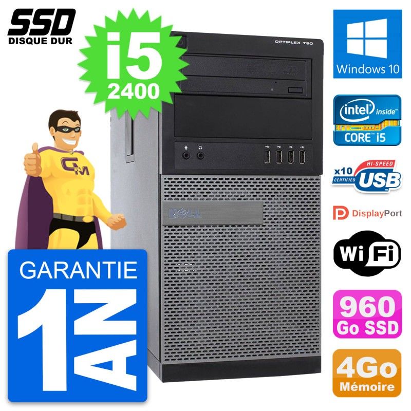 PC de escritorio Dell OptiPlex 790 MT - Procesador Intel i5-2400, 4 GB de RAM, 960 GB SSD, Windows 10, WiFi