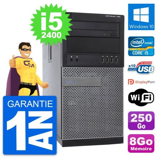 Dell OptiPlex 790 MT Desktop PC - Intel i5-2400, 8GB RAM, 250GB HDD, Windows 10, Wifi