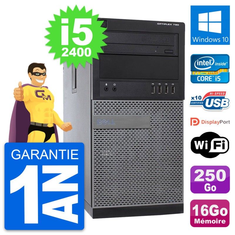 Dell OptiPlex 790 MT Desktop PC - Intel i5-2400, 16GB RAM, 250GB SSD, Windows 10, WiFi