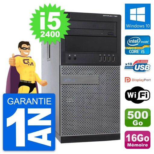 Dell OptiPlex 790 MT Desktop PC - Intel i5-2400, 16GB RAM, 500GB HDD, Windows 10, WiFi