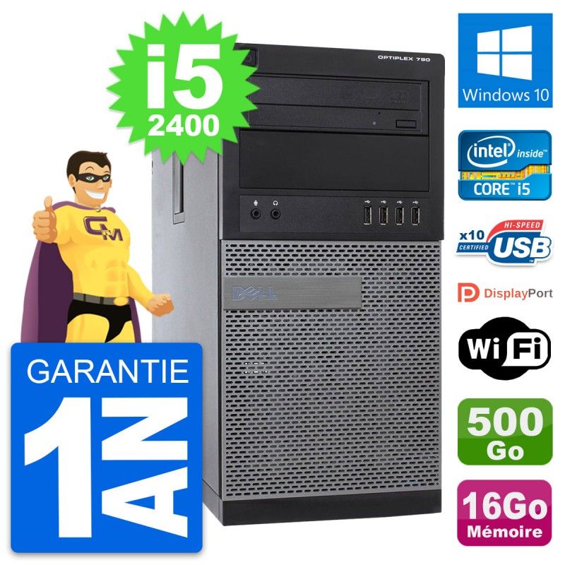 Dell OptiPlex 790 MT Desktop PC - Intel i5-2400, 16GB RAM, 500GB HDD, Windows 10, WiFi