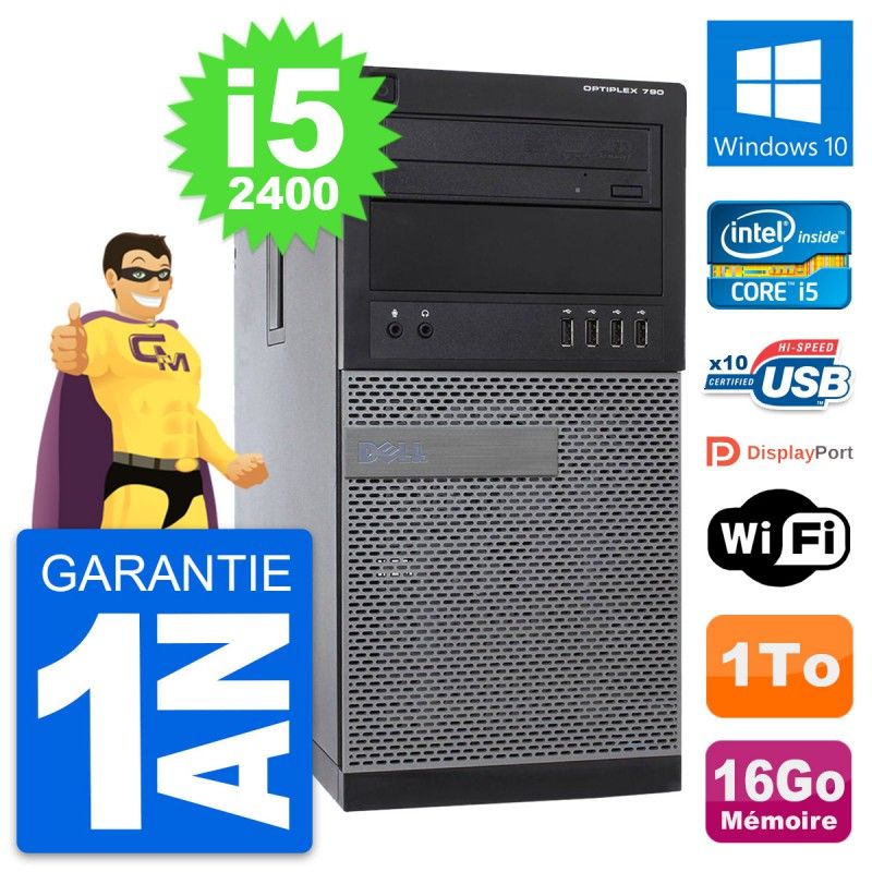 Dell OptiPlex 790 MT Desktop PC - Intel i5-2400, 16GB RAM, 1TB HDD, Windows 10, WiFi