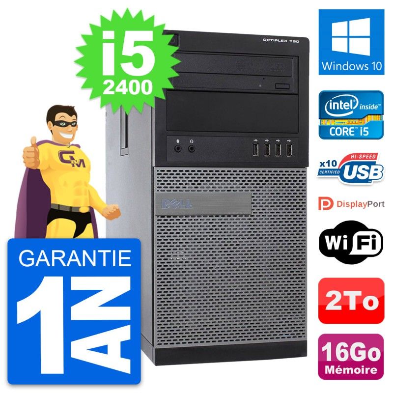 Dell OptiPlex 790 MT Desktop PC - Intel i5-2400, 16GB RAM, 2TB HDD, Windows 10, WiFi