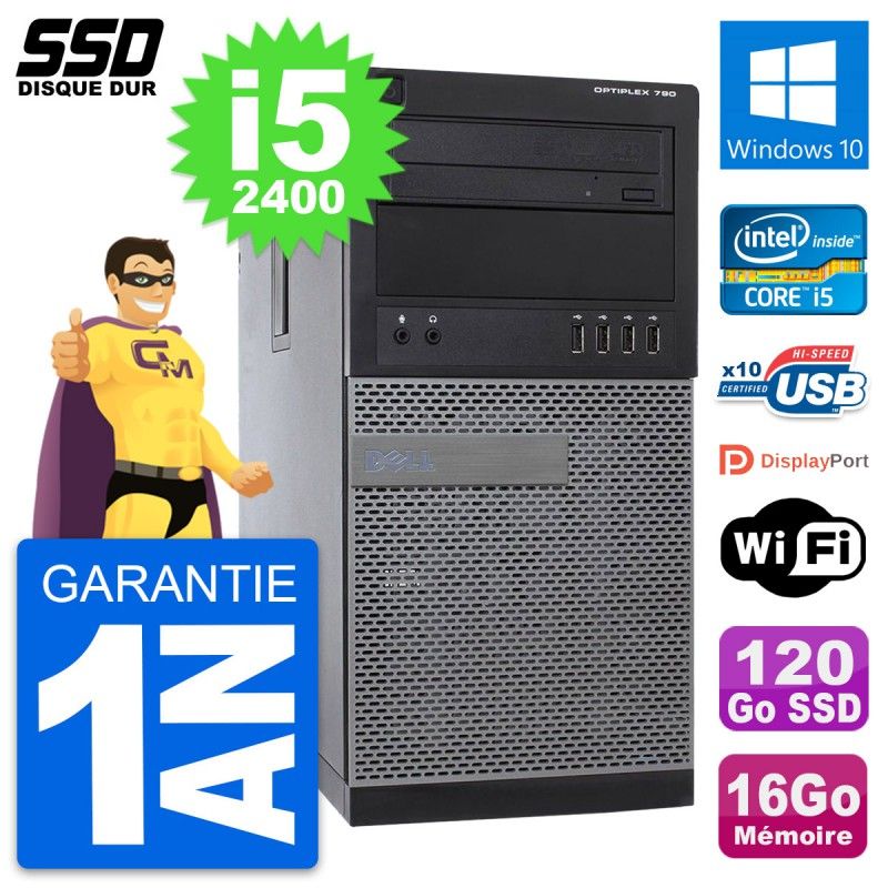 Dell OptiPlex 790 MT Desktop PC - Intel i5-2400, 16GB RAM, 120GB SSD, Windows 10, WiFi