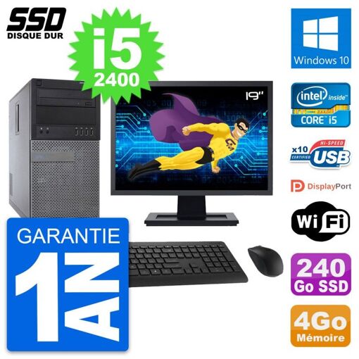 Dell Optiplex 790 MT Desktop Computer, 19" Screen, Intel i5-2400, 4GB RAM, 240GB SSD, Windows 10, WiFi