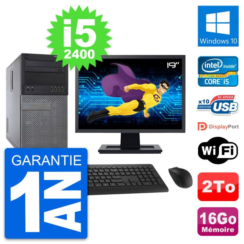 Dell Optiplex 790 MT Desktop PC - 19" Screen, Intel i5-2400, 16GB RAM, 2TB Hard Drive, Windows 10, WiFi