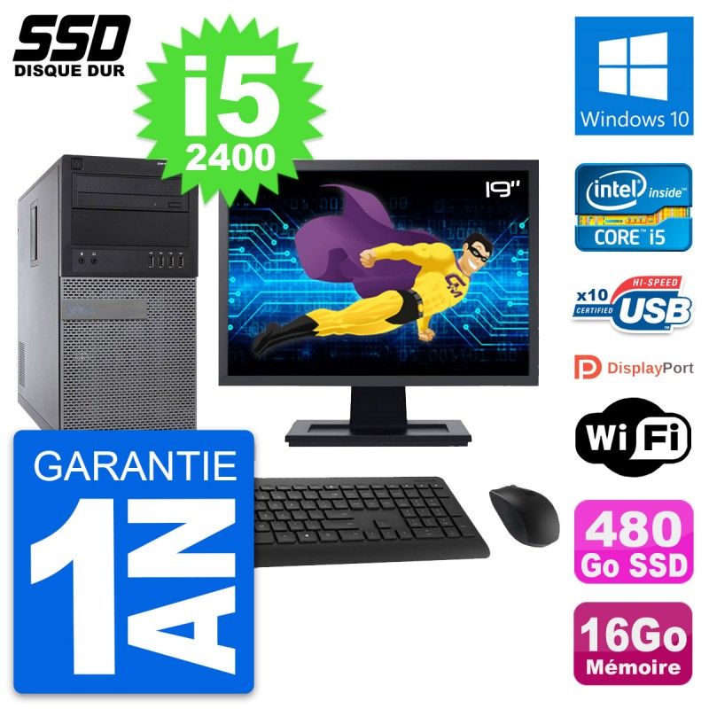 Dell Optiplex 790 MT Desktop PC - 19" Screen, Intel i5-2400, 16GB RAM, 480GB SSD, Windows 10, WiFi