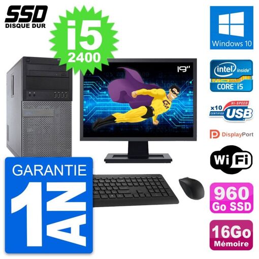 Dell Optiplex 790 MT Desktop PC - 19" Screen, Intel i5-2400, 16GB RAM, 960GB SSD, Windows 10, WiFi